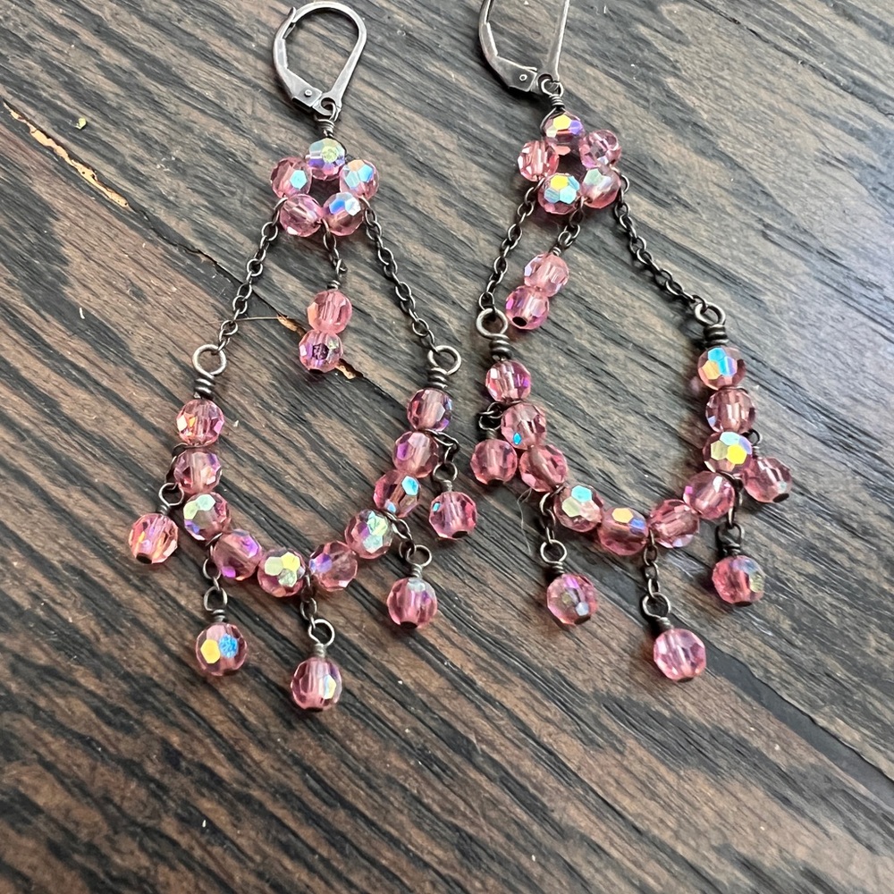 Pink Beaded Dangle Earrings